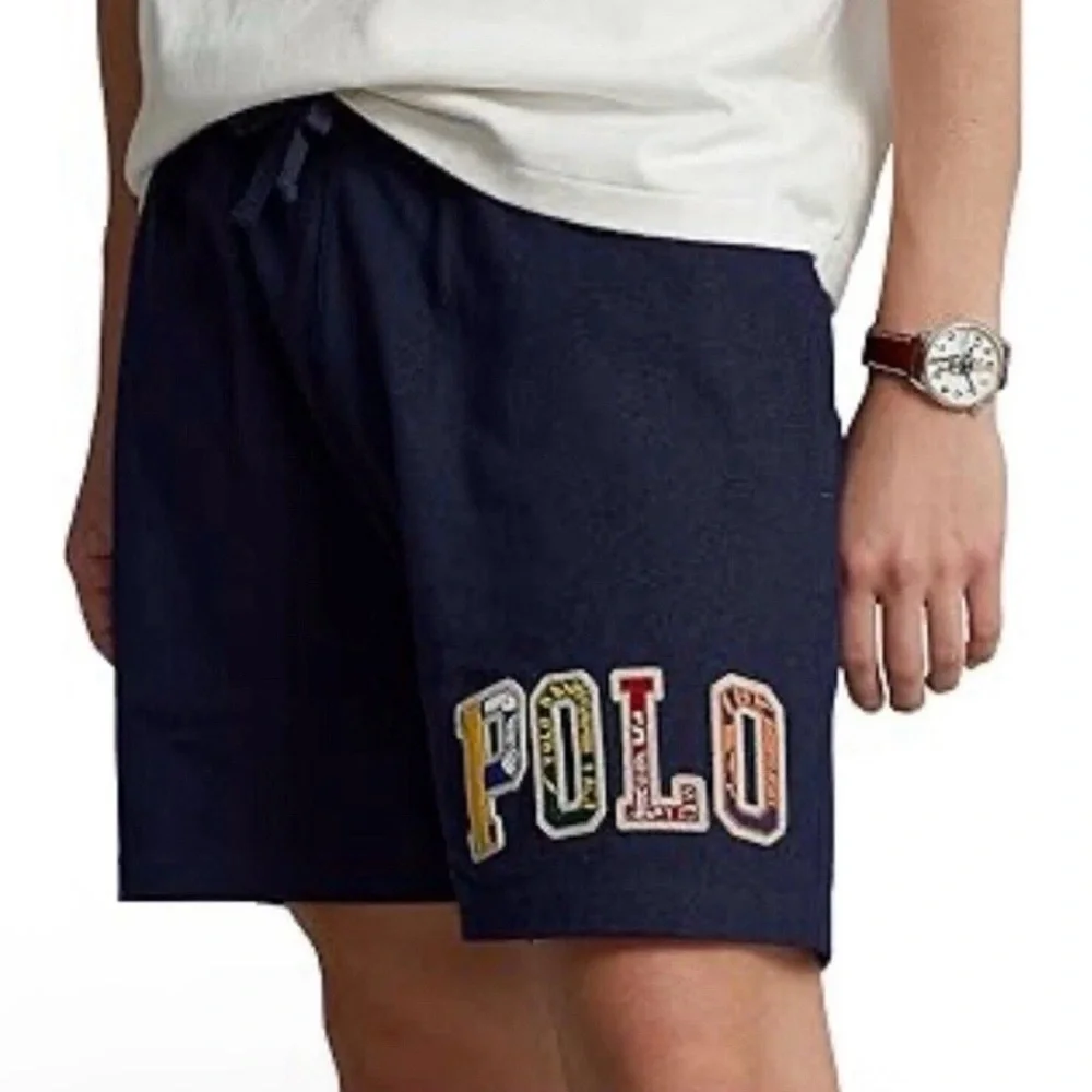 POLO RALPH LAUREN Patch Logo Navy Blue Jersey Shorts Size M